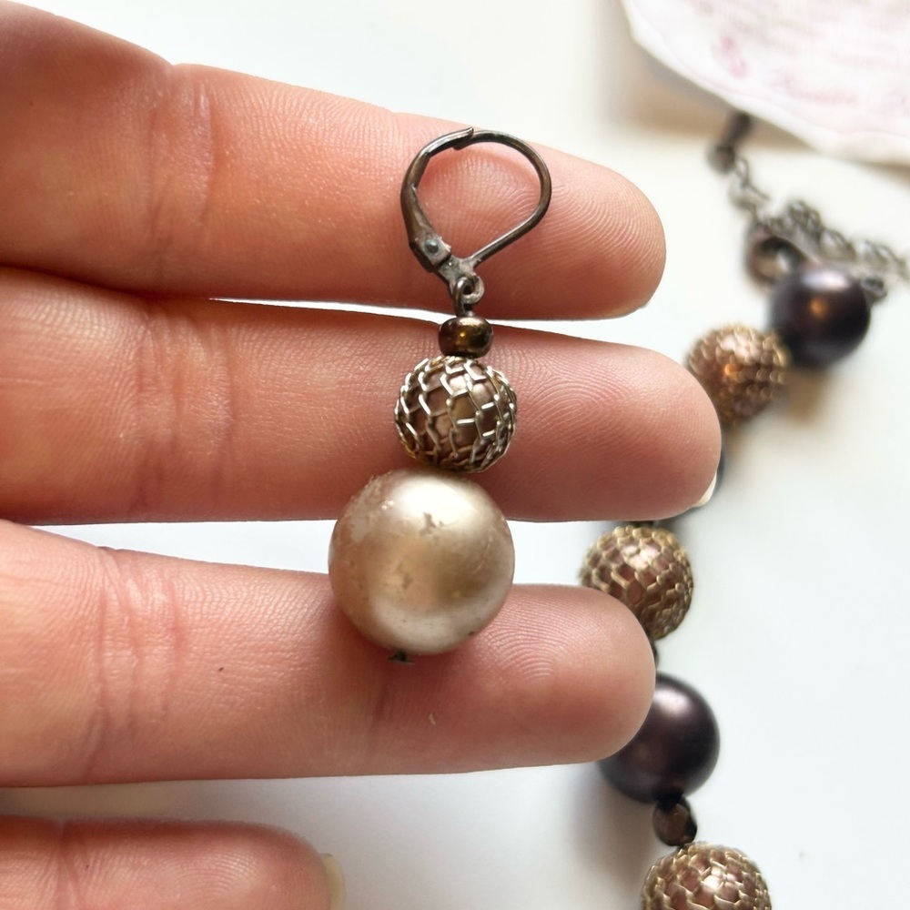 Premier Designs Vintage Jewelry Set Faux Pearl Necklace and Dangle Earrings - Picture 8 of 13